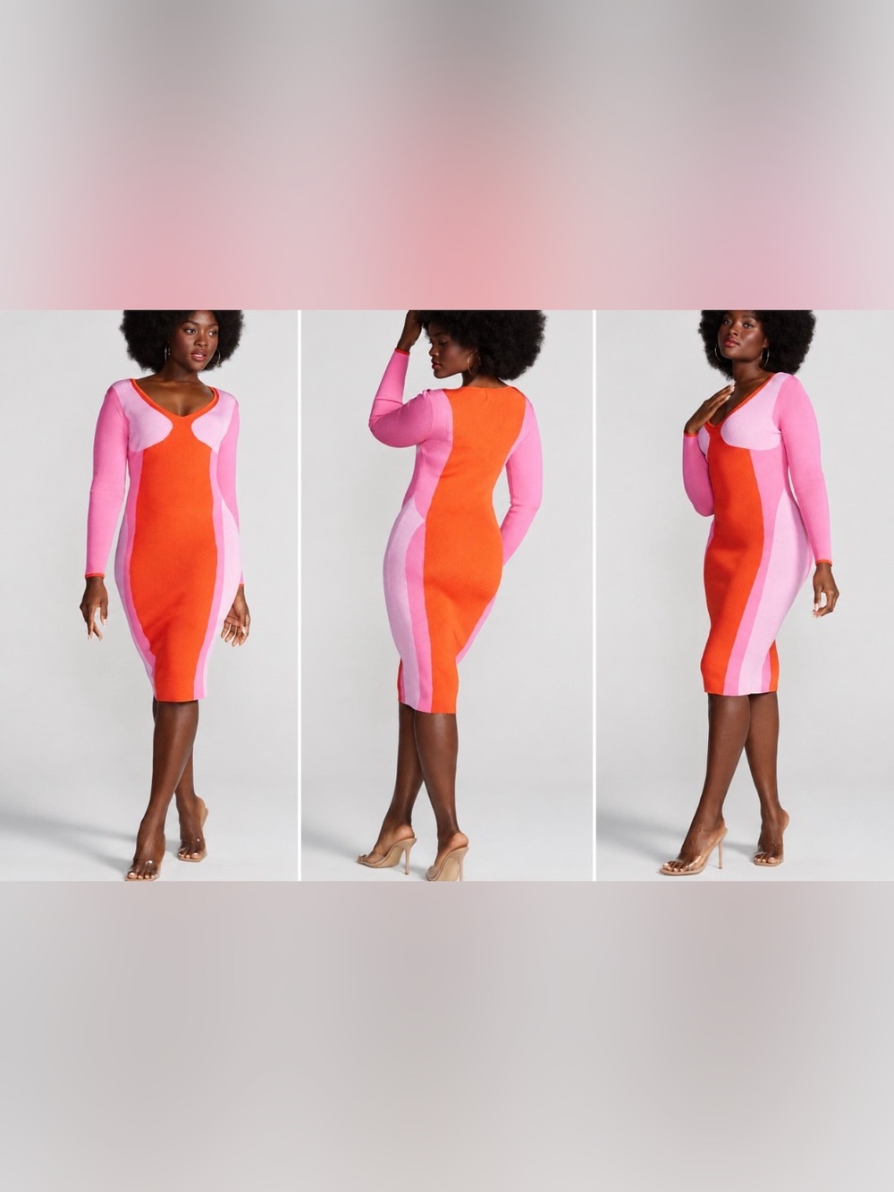 Gabrielle Union Knit Dress Pink Red Sweetheart Long Sleeve Stretch NEW